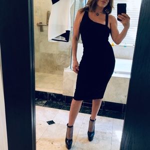 DVF Nomie Asymmetric Neck Bodycon Black Dress NWT